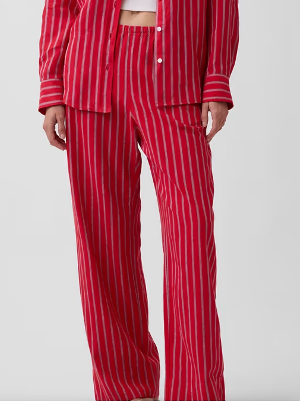 Gap Linen-Blend Easy Wide-Leg Pants Red and Blue Stripe Small